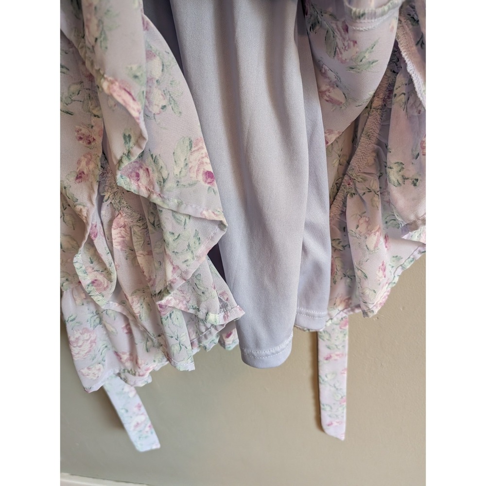 Pastel Floral Dress Fairy Coquette Twee Flutter Sleeve Purple Medium Faux Wrap - Picture 11 of 16